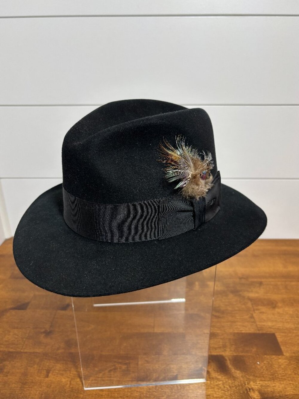 Stetson Royal De Luxe "Temple" Black Fur Felt Fedora Hat Sz 7 1/8
